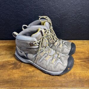 Keen Gypsum Waterproof Hiking Boots Womens 8.5 Gray Yellow Leather Trail Shoes